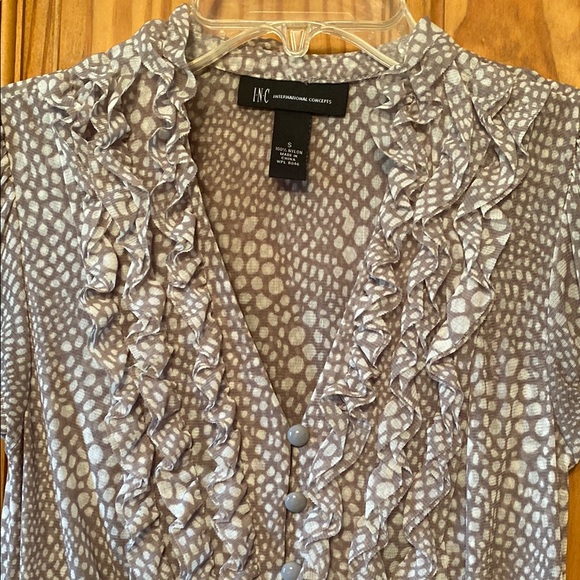 Chico's Gray Ruffle Button-Down Top - Picture 3 of 9